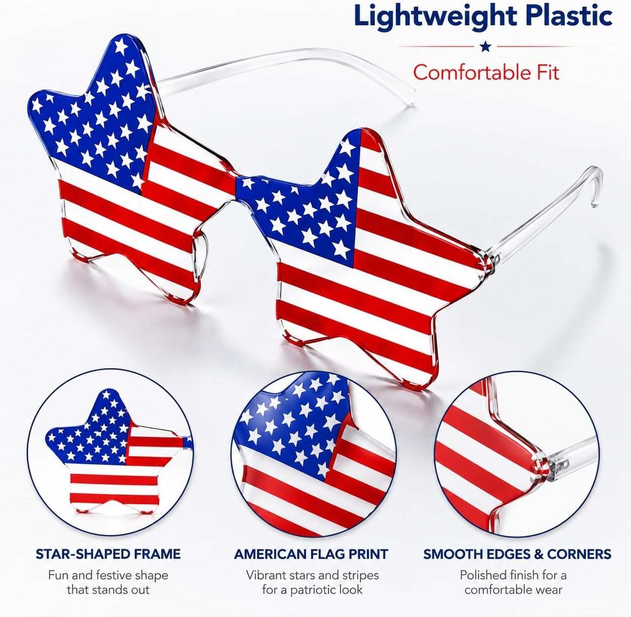 12PCS 4th of July Star Party Glasses USA Flag Red White Blue Costume Shades