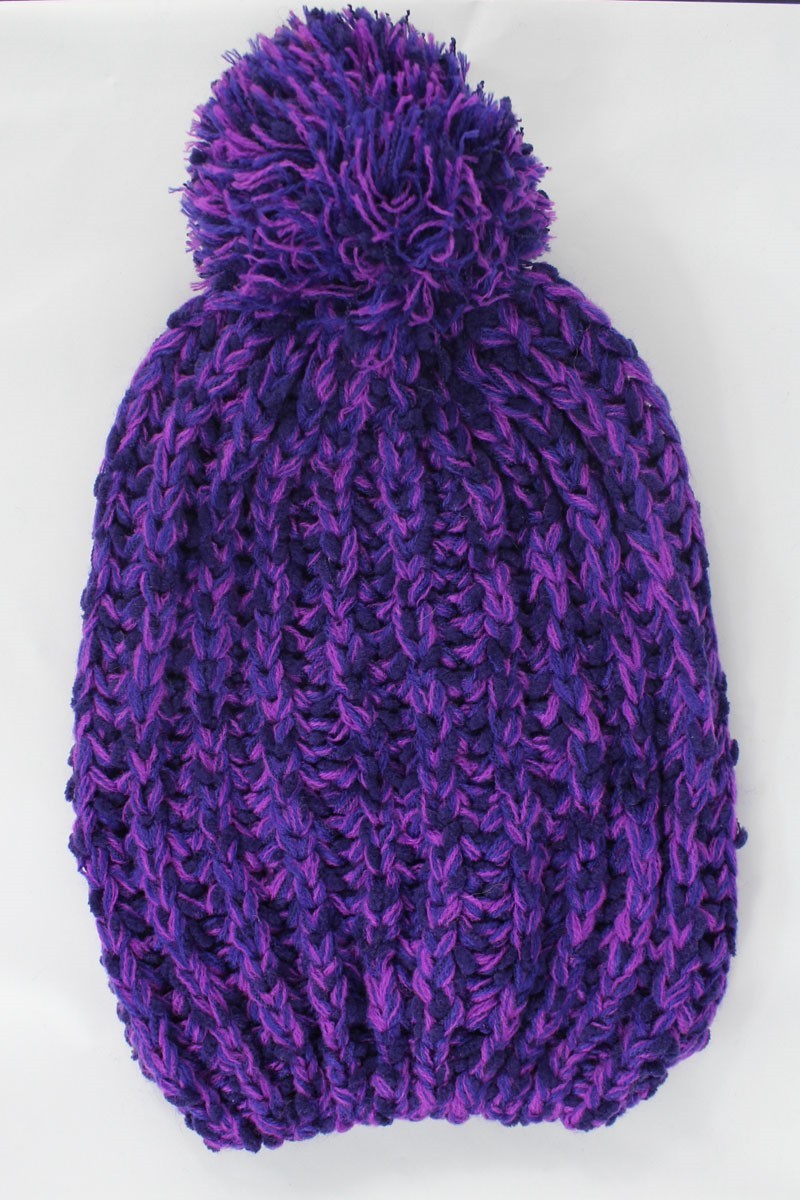 Celtek Slouchy Pom Acrylic Blend Chunky Knit Women’s Beanie Purple