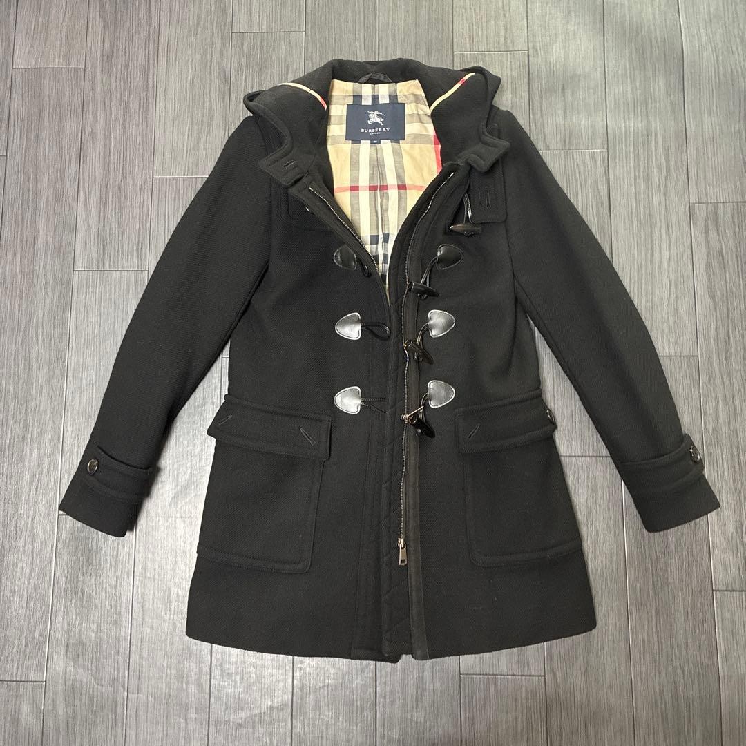 BURBERRY Black Duffle Coat Size 38 with Hood