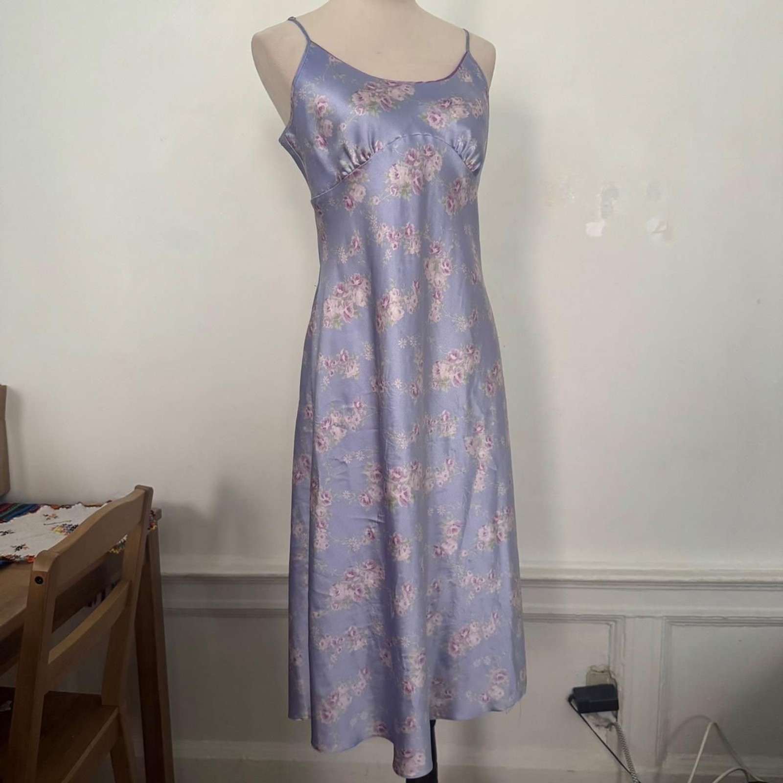 Vintage Lilac Floral Marks and Spencer Midi Slip Dress Milkmaid 90s Y2K Size 10