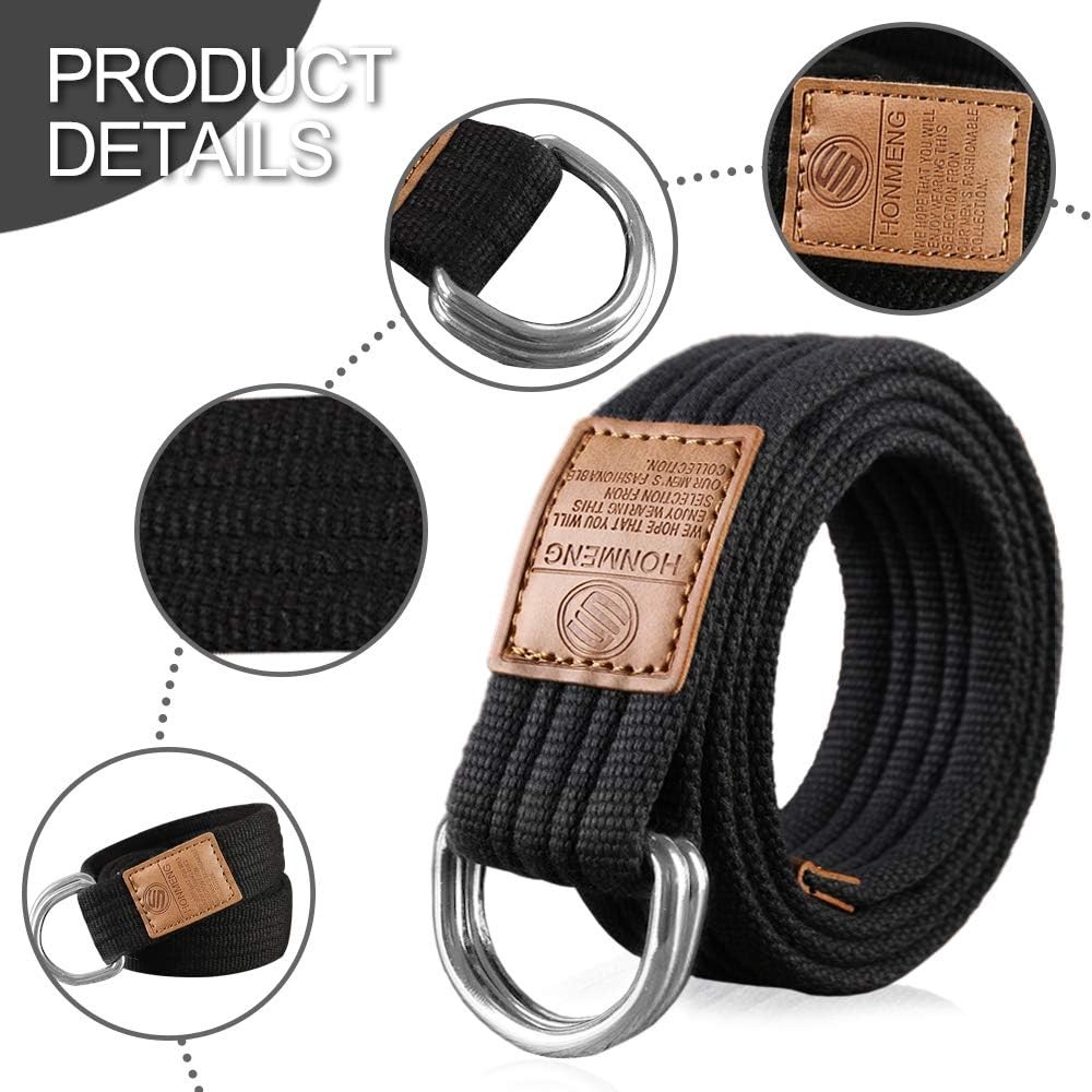 3 Pack Canvas Web Belts 1.25″ Wide Double D-ring Buckle for Men, Adjustable…