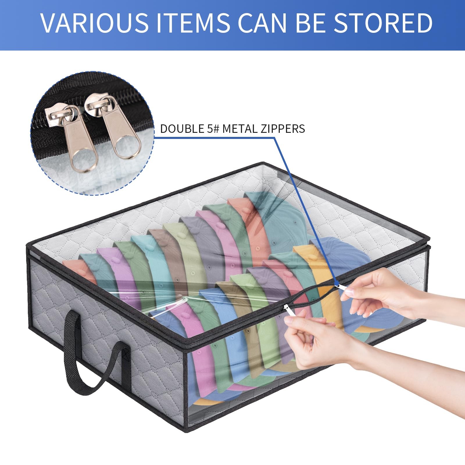 Fixwal Hat Storage Bags Wide 20 inches x 16 x 6.7 inches, grey