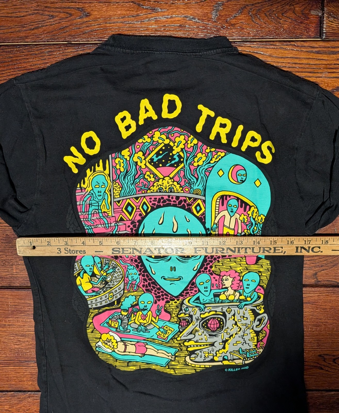 Killer Acid ‘No Bad Trips’ Long Sleeve T-Shirt Black w/ Psychedelic Alien Mens S