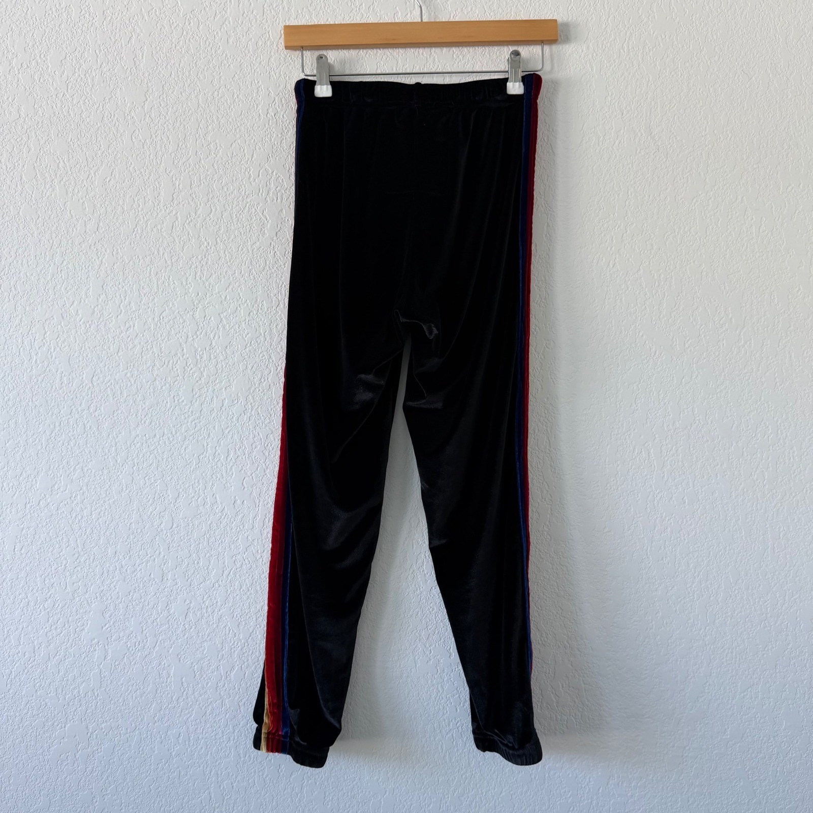 Aviator Nation Black Velvet Rainbow 5 Stripe Jogger Sweatpants Womens XS