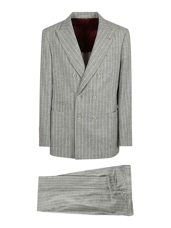 BRUNELLO CUCINELLI MEN’S GRAY PINSTRIPE DOUBLE-BREASTED SUIT MSRP $7250