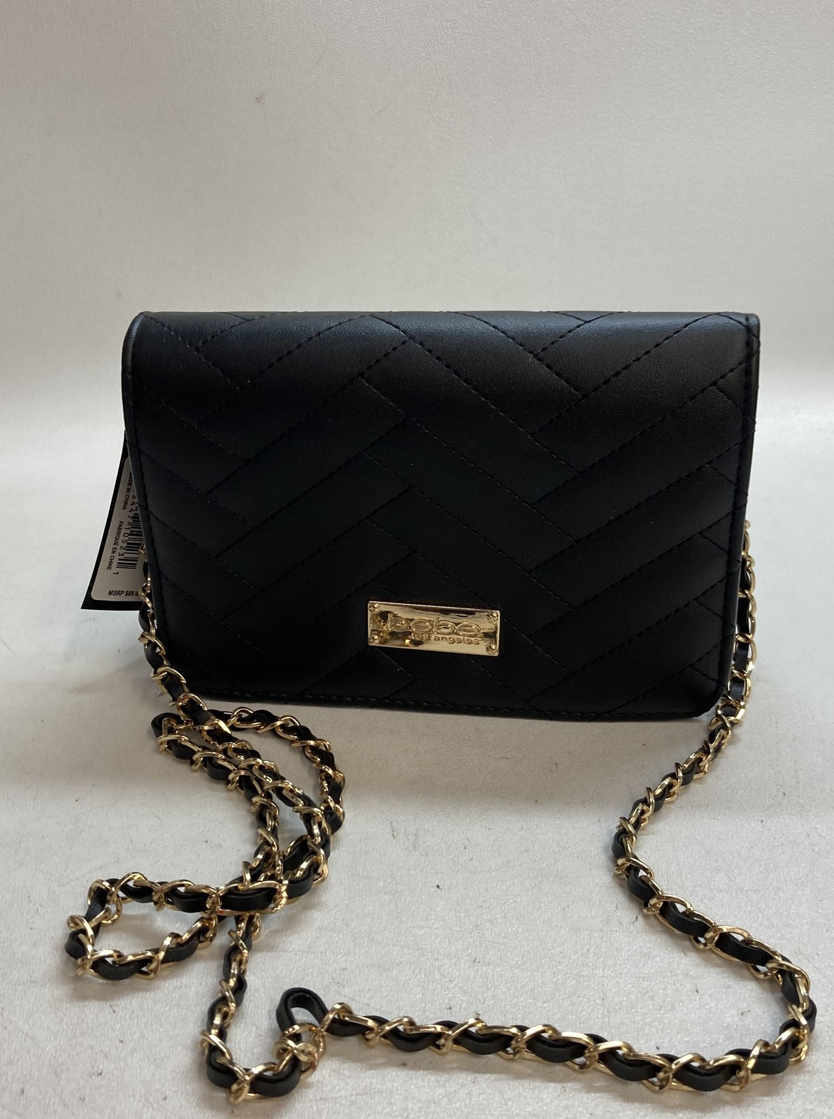 Bebe Black Sophia Small Quilted Crossbody Bag Gold Chain Strap NWT