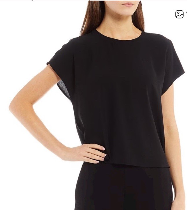 Eileen Fisher Black Sheer Top Silk Blouse Short Sleeve Lightweight size L
