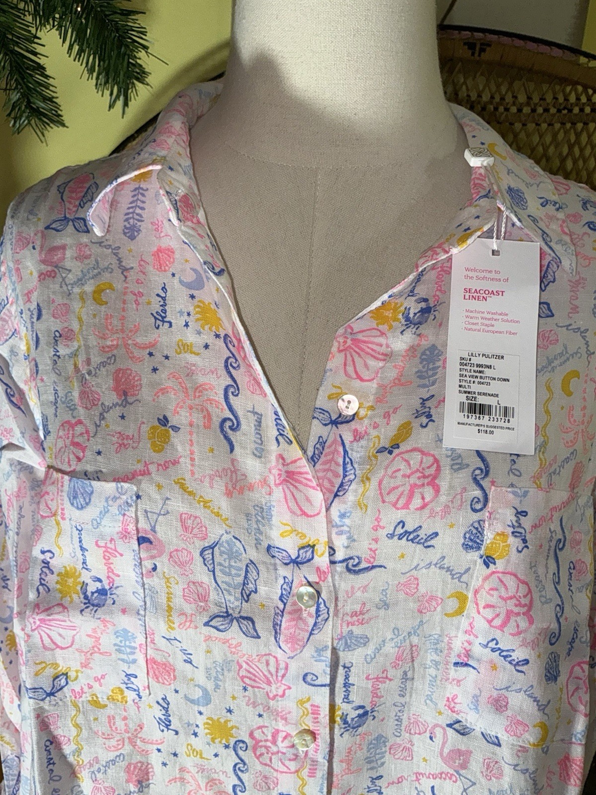 Lilly Pulitzer NWT Sea View Button Down Top Summer Serenade Size L,XL,XXL