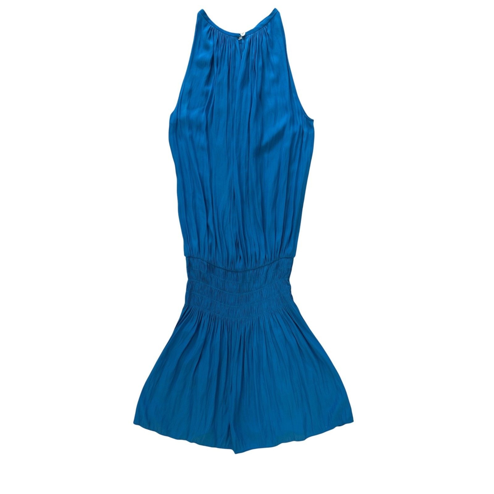 Ramy Brook Paris Smocked Blouson Sleeveless Mini Dress Blue Medium