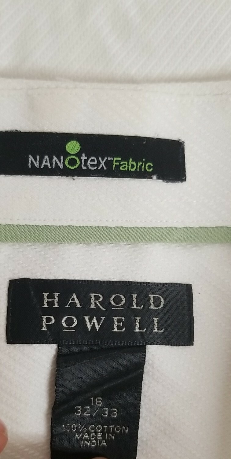 Harold Powell Nanotex Fabric White Button Long Sleeve Shirt Men’s Size 16 32/33