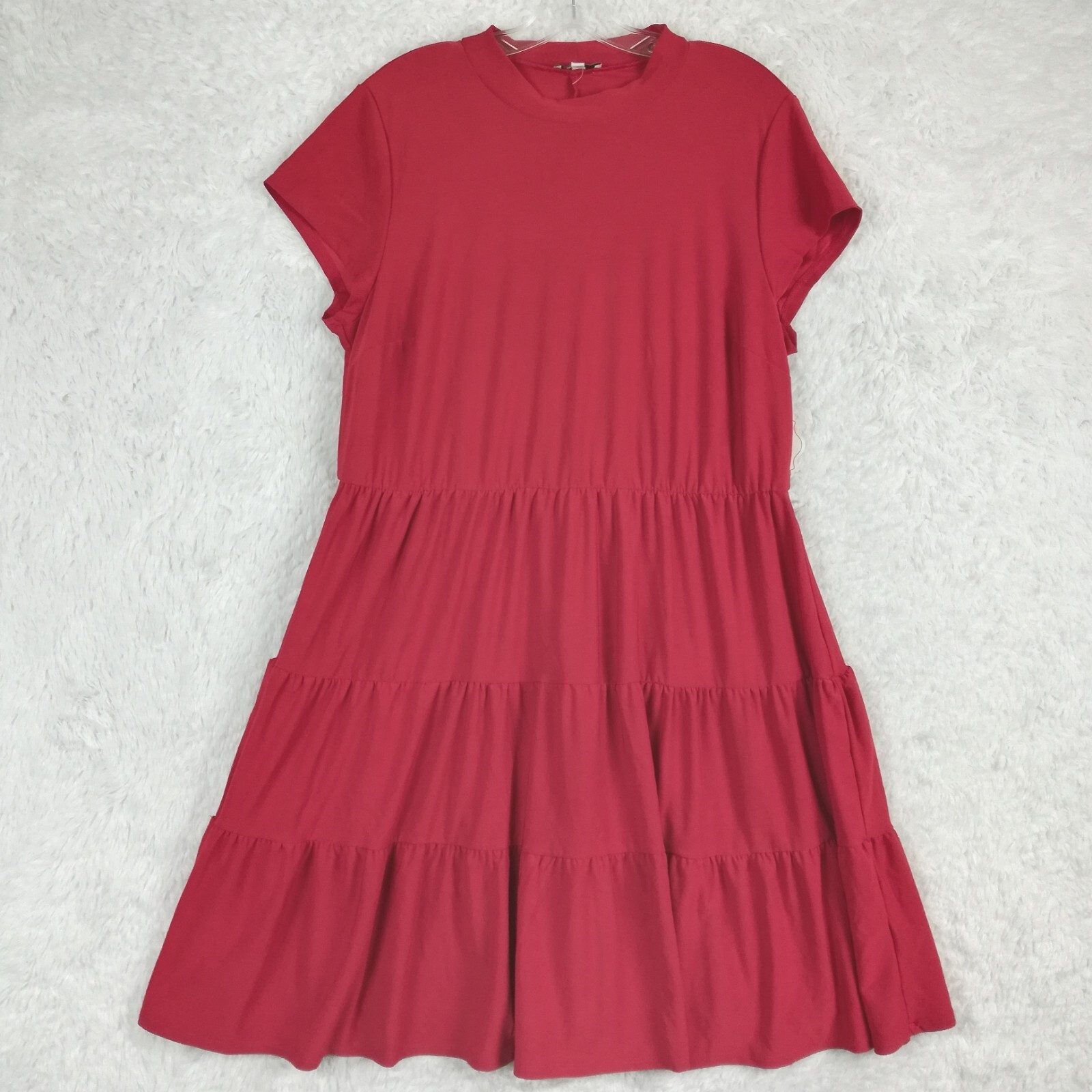 A. U. W. Womens Dress Fit & Flare Red Tiered Above Knee Short Sleeve Plus 1X New