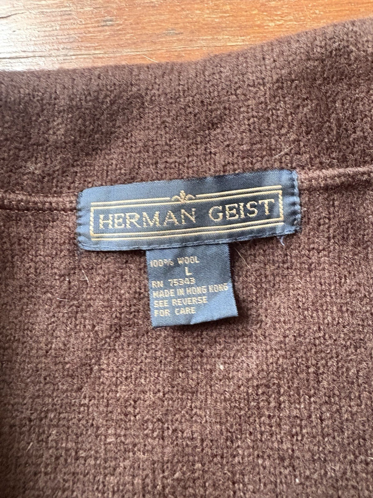 Herman Geist Cardigan Sweater Jacket Sz Large Brown 100% Wool Button Front