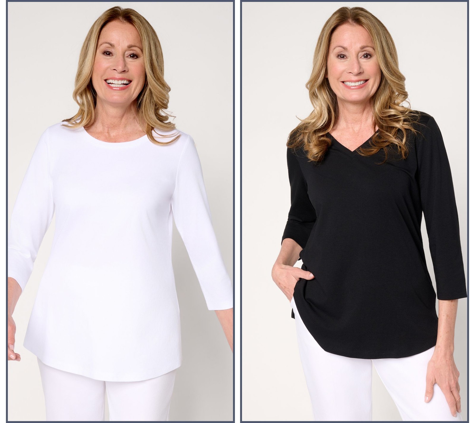 Belle by Kim Gravel TripleLuxe Knit Set of 2 3/4 Sleeve Tops Classic L New
