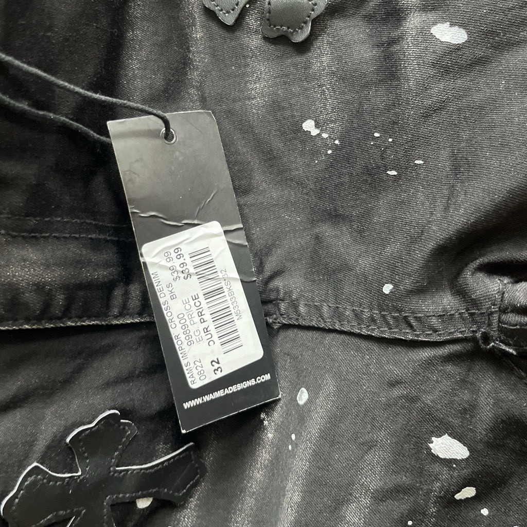 Waimea Men’s Skinny Black Denim Jeans Paint Splatter Distressed 5-Pocket