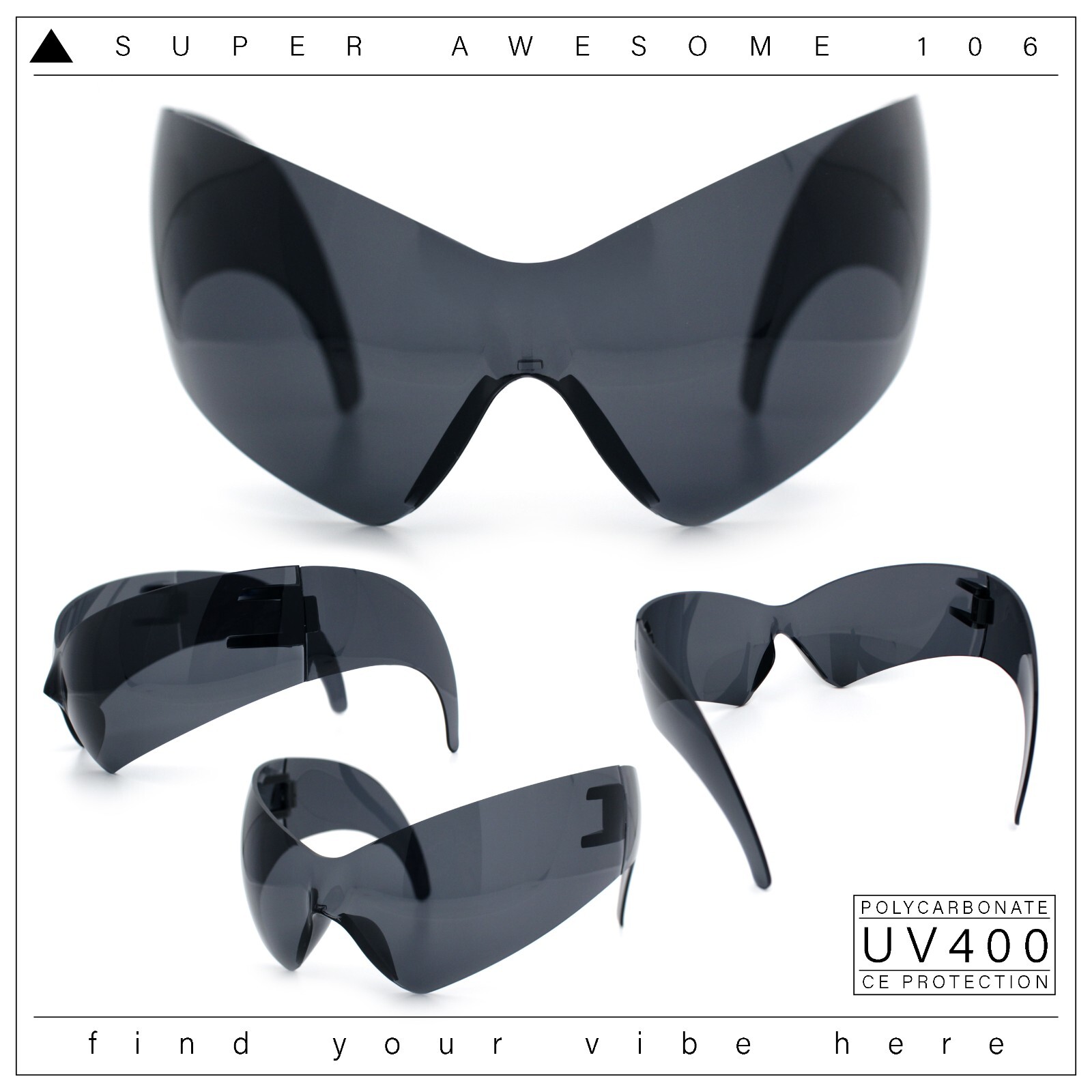 XL Oversized Rimless Shield Futuristic Wrap 80s Funky Robotic Sunglasses