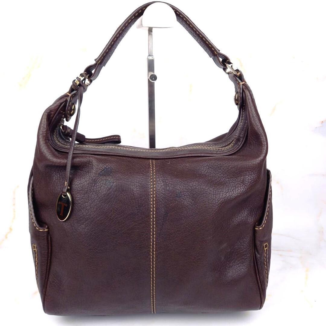 TOD’S One Shoulder Leather Bag Dark Brown 30x22cm Gold Hardware Purse Auth