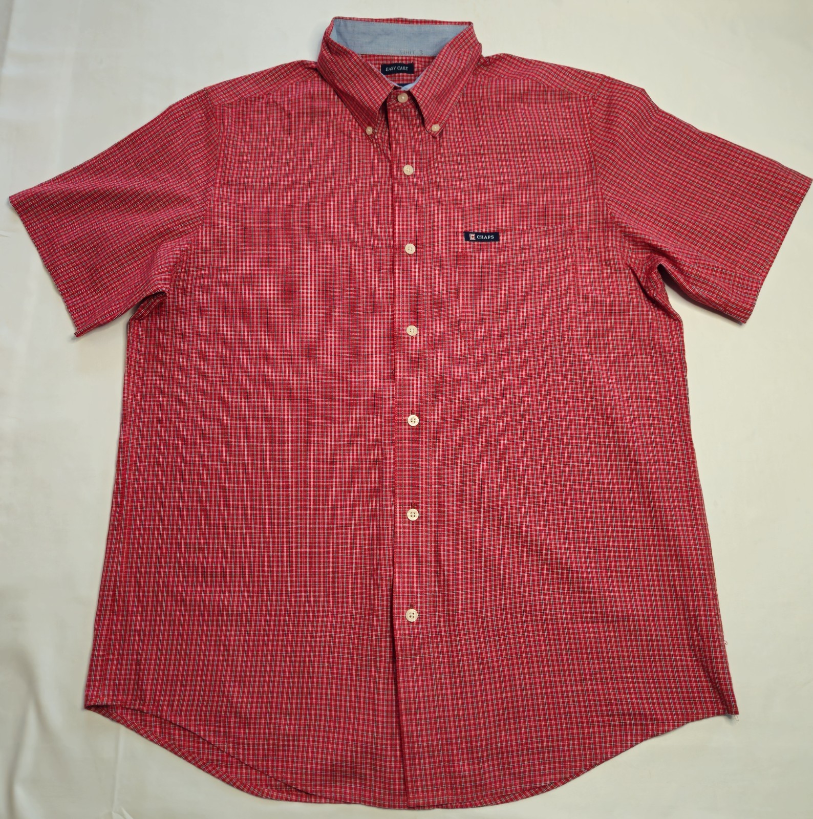 Chaps Ralph Lauren Mens Medium Easy Care Maroon Plaid S/S Button Up Shirt