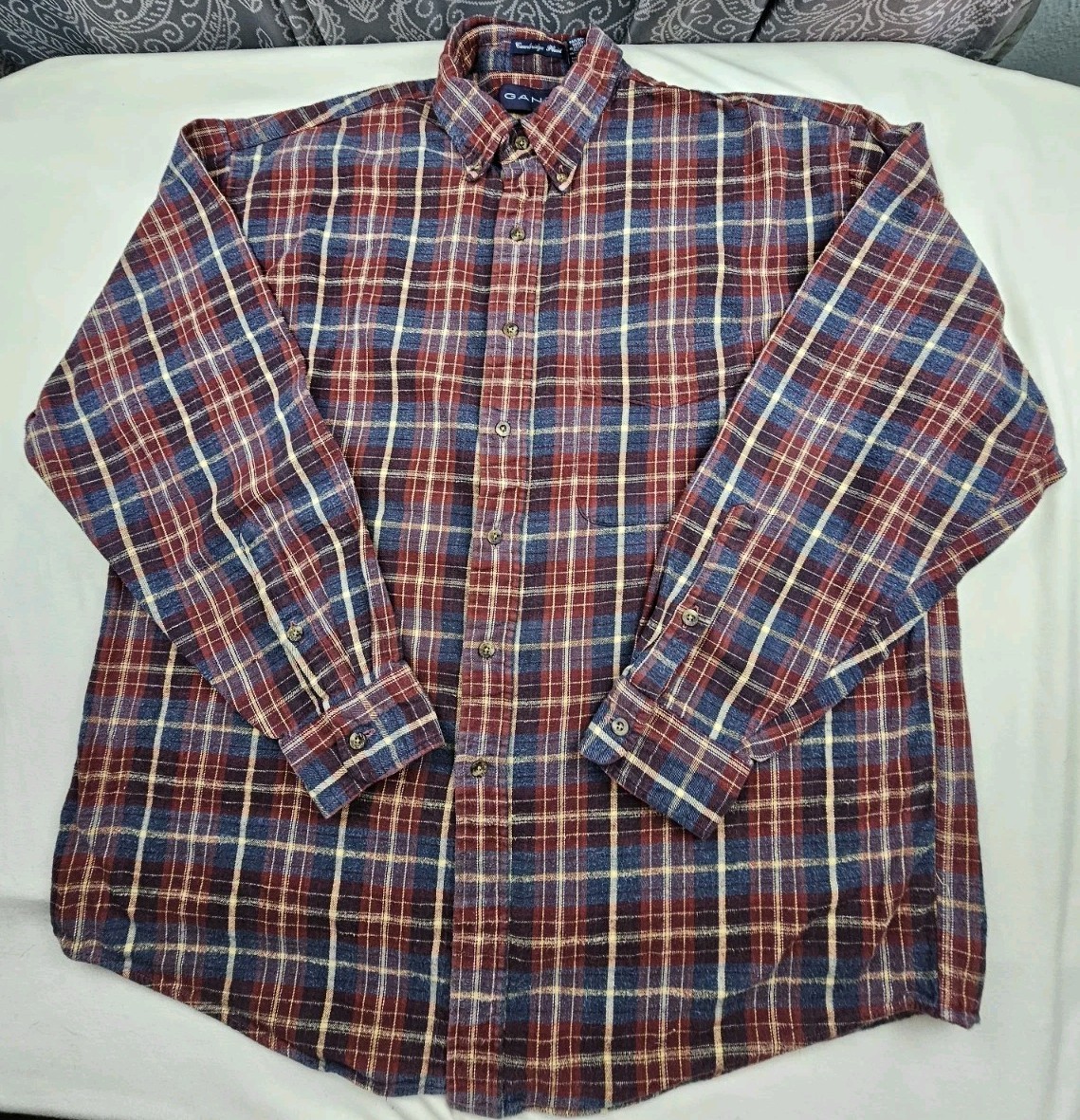 Gant Mens Shirt Flannel Button Down Lg Longsleeve Blue Red Plaid Pit To Pit 24in