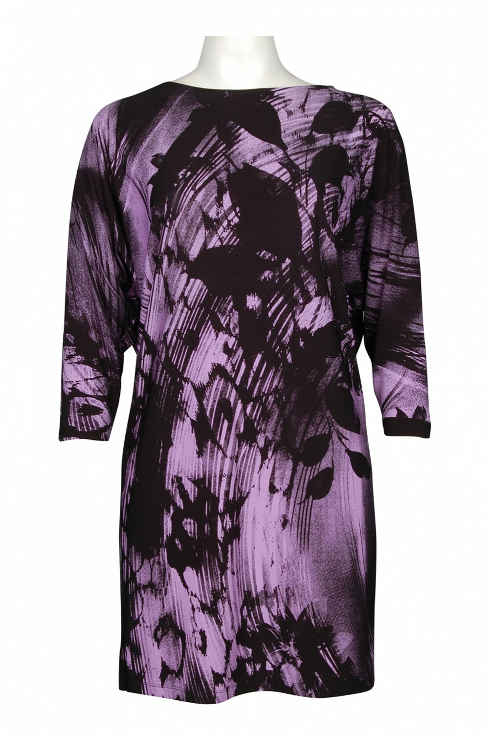 Purple Black Day Dress Size 14 Bateau Neck Open Back Abstract Print Muse NWT