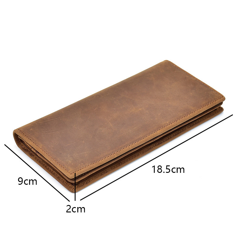 Mens Genuine Leather RFID Blocking Bifold New Brown Long Wallet Card Holder