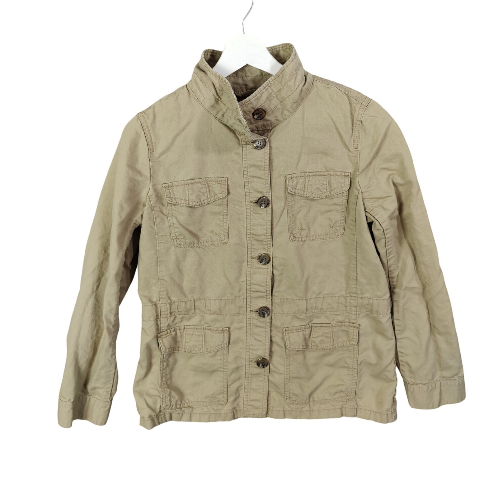 Talbots Khaki Utility Linen Lyocell Jacket Women Small Button Long Sleeve Safari