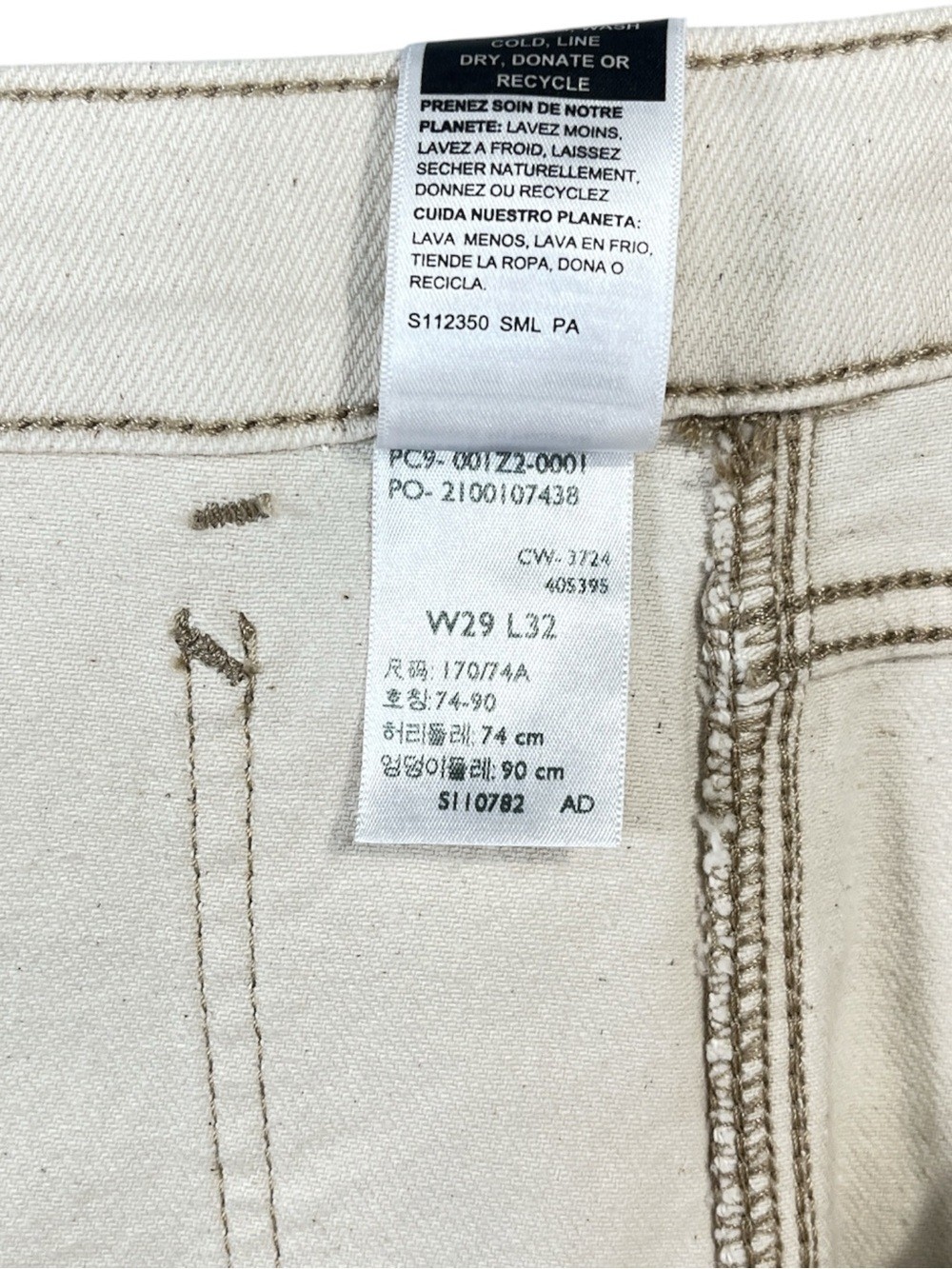 Levi Strauss Signature Off White/Cream Double Knee Straight Leg Jeans W29 X L32
