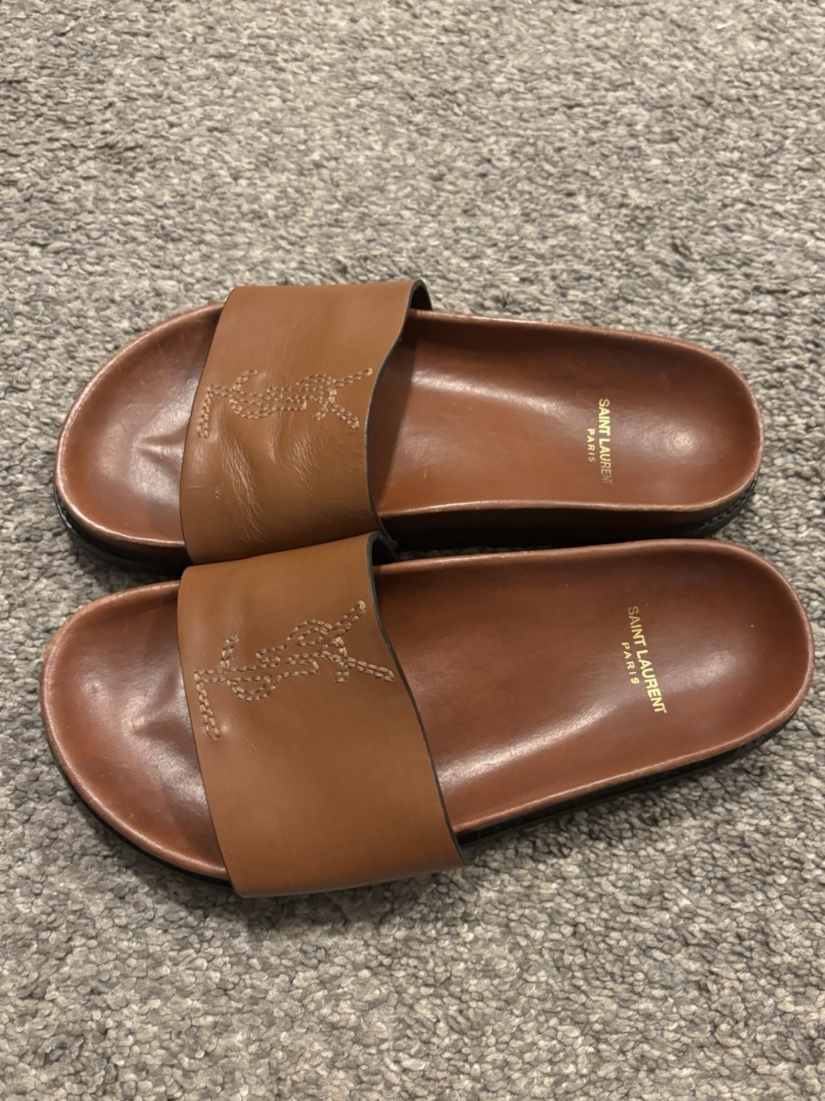 Yves Saint Laurent Joan YSL Monogram Leather Slide Sandal Women Size 35 US 5
