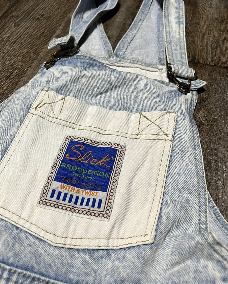 Vintage 90s SLICK Sportswear denim overalls Shorts Grunge Hip Hop Skate 80s Sz S