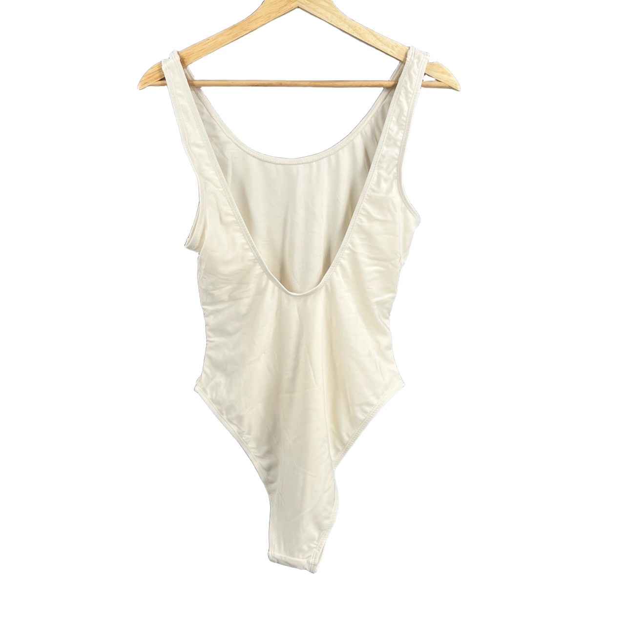 NA-KD Swimsuit One Piece Off White High Cut Leg Scoop Back Lined Medium New