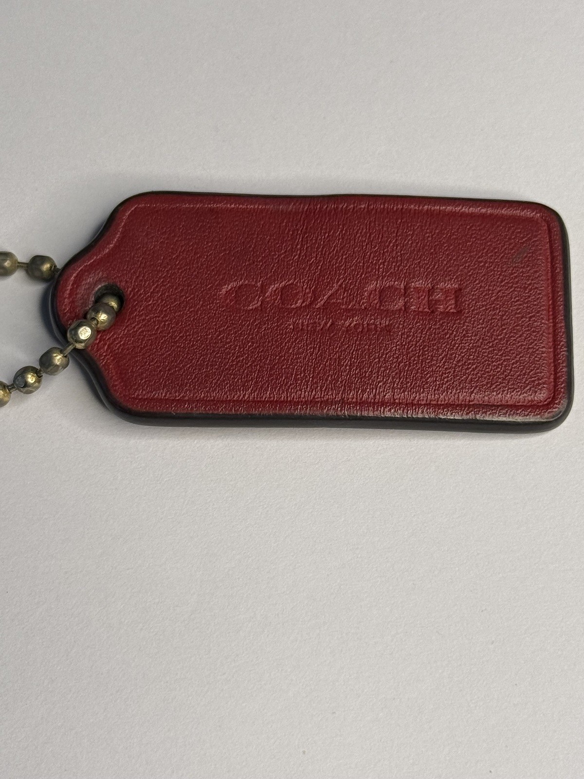 Coach Brick Red Textured Leather Replacement Hangtag Fob Charm Gold Chain 2.25″