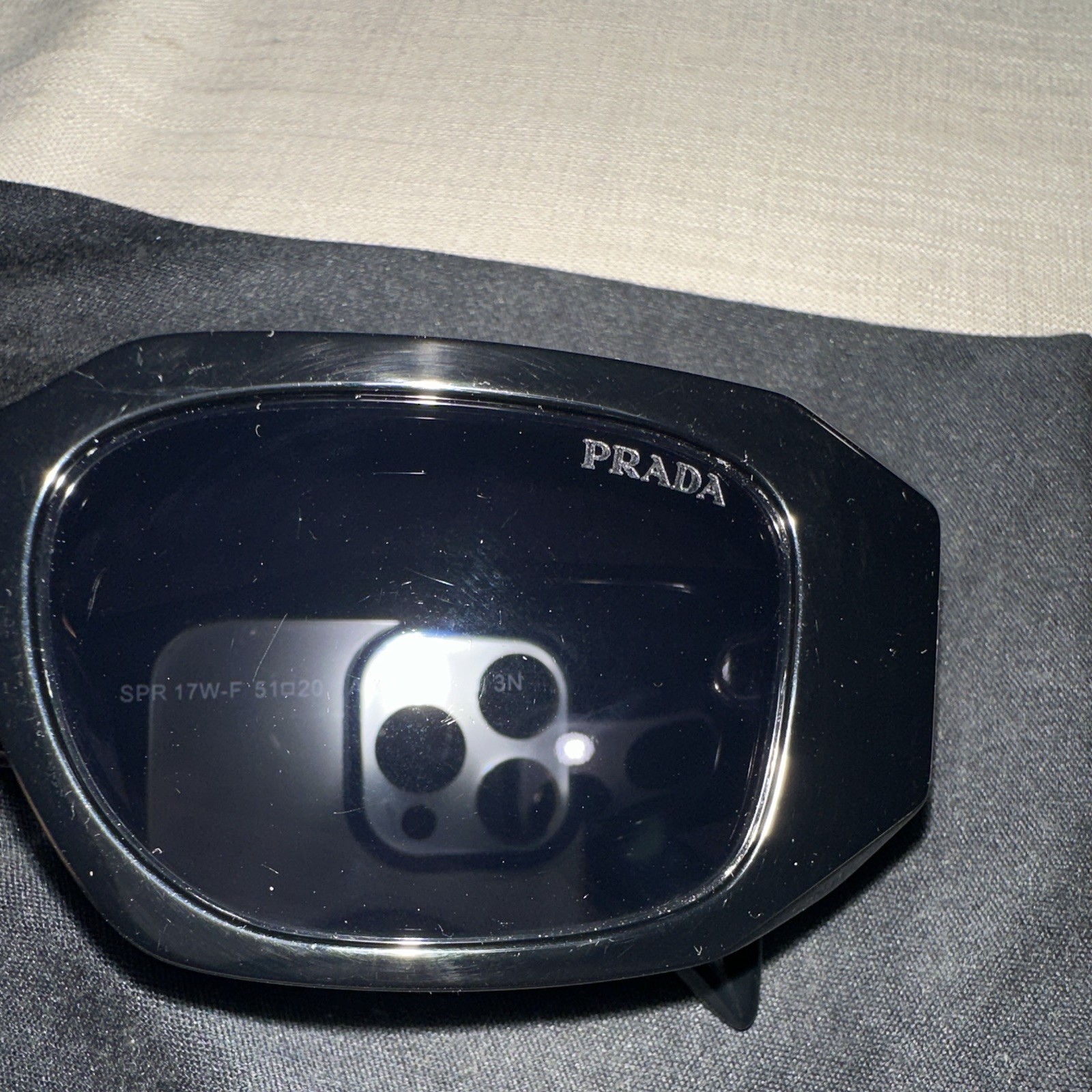 Prada SPR 17W-F Rectangle Full Rim Sunglasses Black/Black Tinted 145mm