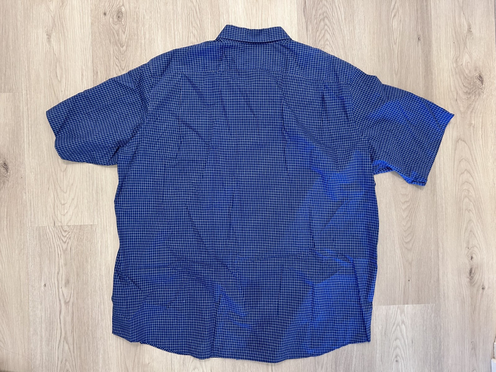 L.L. Bean Button Down Shirt XXL Short Sleeve Reg Fit Blue Plaid Cotton Casual
