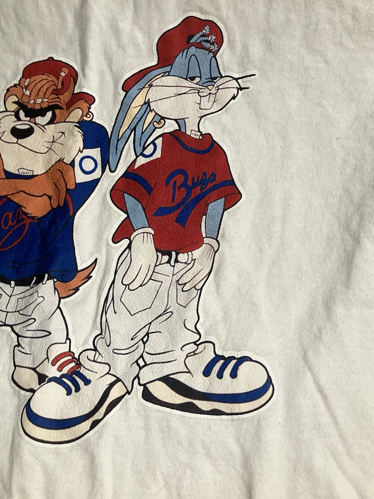 Vintage Looney Tunes Taz Bugs Baseball Shirt XL White Cartoon Graphic Tee