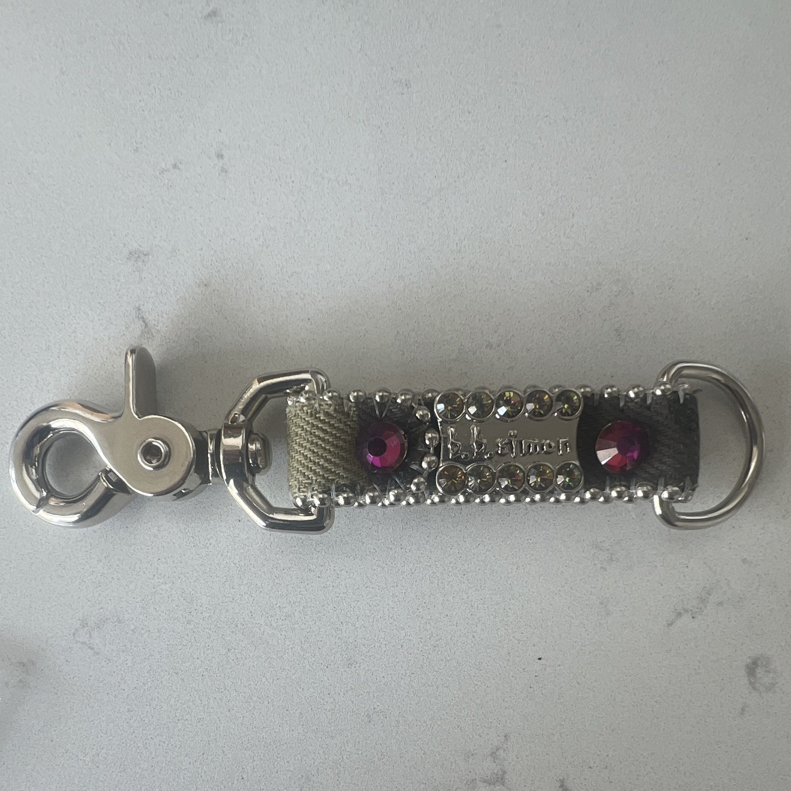 Supreme & bb Detachable Metal Key Chain Silver with Purple Rhinestone Accents