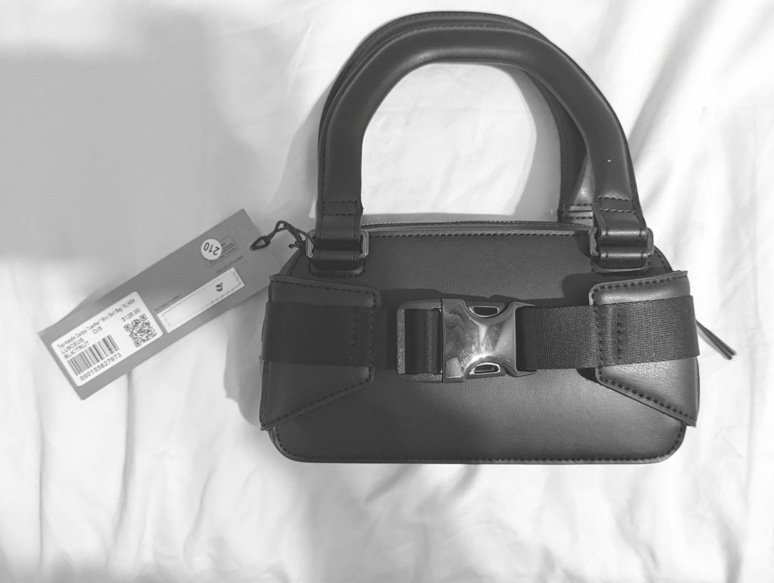 SLNSH Black Small Satchel Top Handle Zip Bag w/ Detachable Strap, Buckle