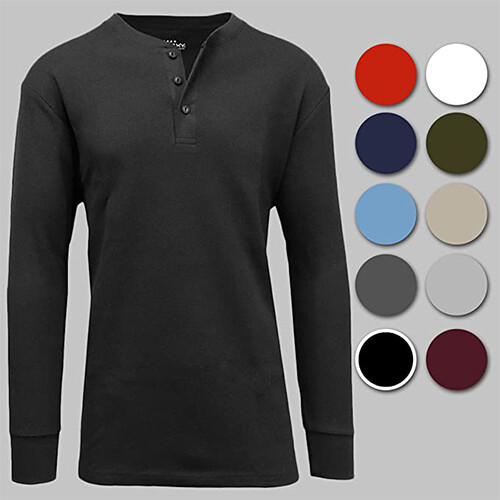 Men’s Long Sleeve 3 Button Henley Waffle Knit Thermal Undershirt Tee Free Ship
