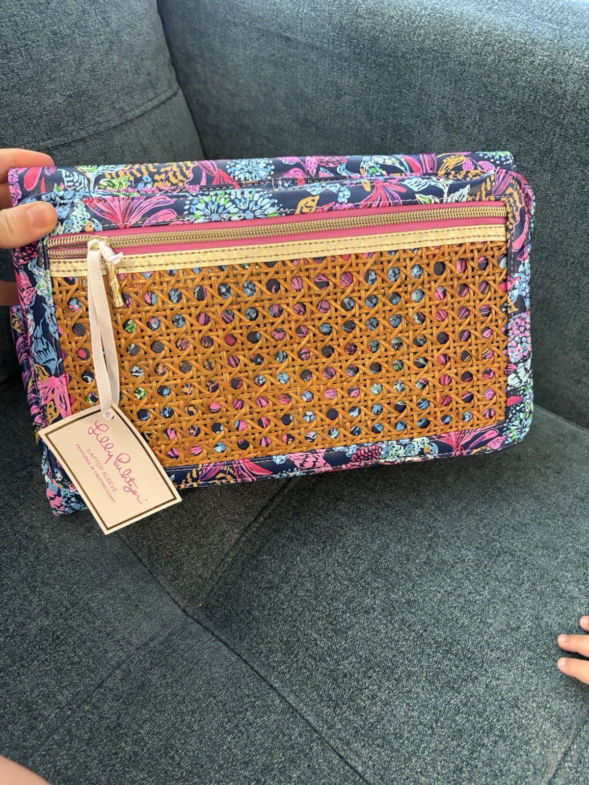 Lilly Pulitzer floral Zip Pouch Clutch with Leather Logo Patch