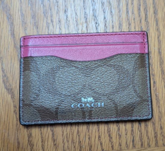 Coach Signature Card Case Wallet Brown Khaki Pink Slim Cardholder