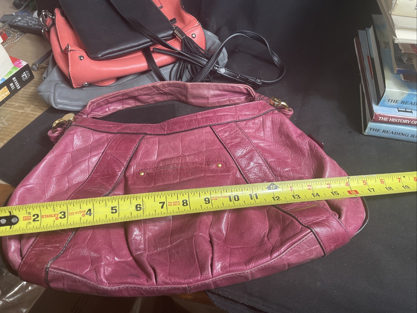B. Makowsky Leather Shoulder Bag Hobo Purple With Gold Tone Hardware