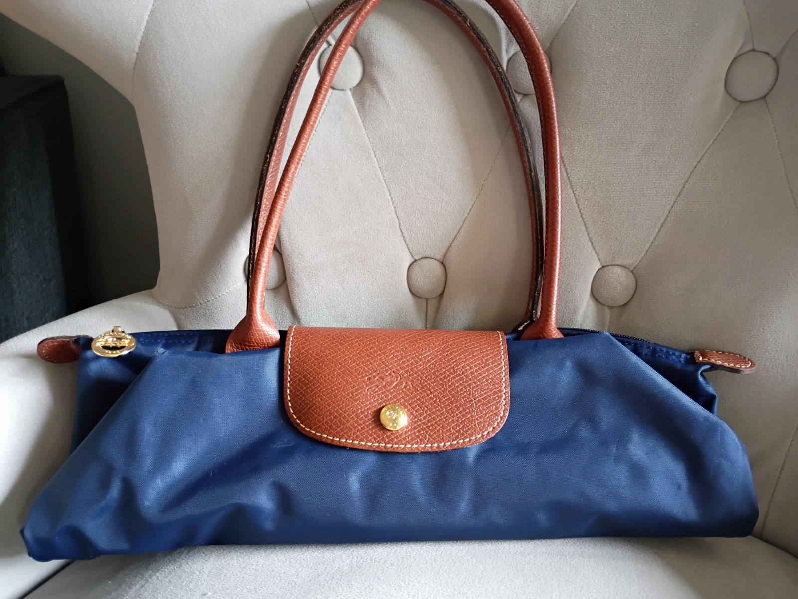 Longchamp le Pliage Navy Blue Canvas Medium Shoulder Tote Bag