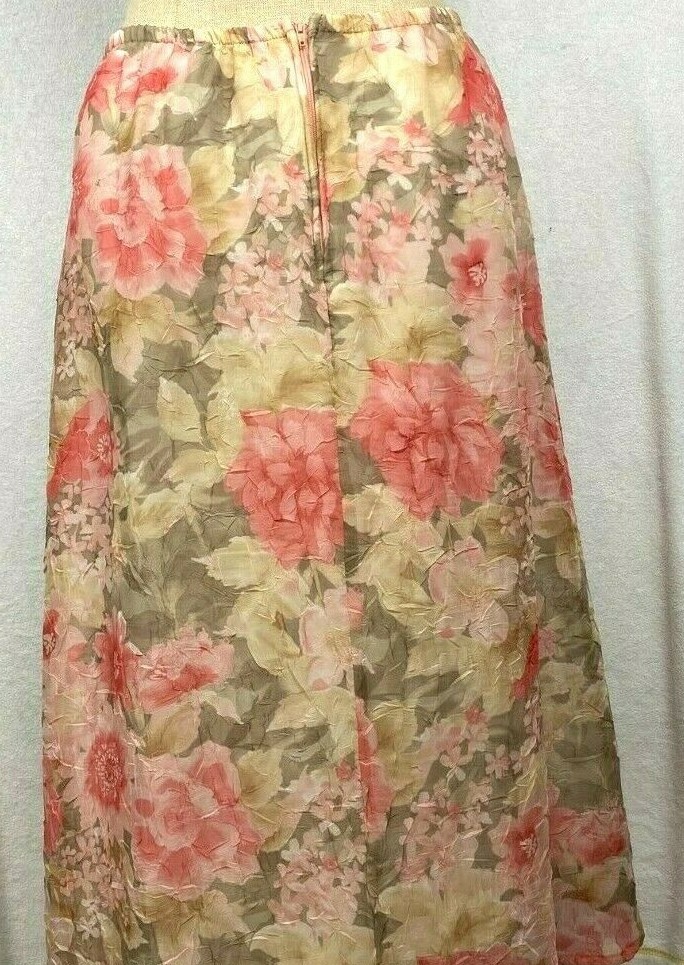 Dress Barn Floral Print Midi Skirt Size M 29-32 Waist 30″ Long Sheer Over #22B