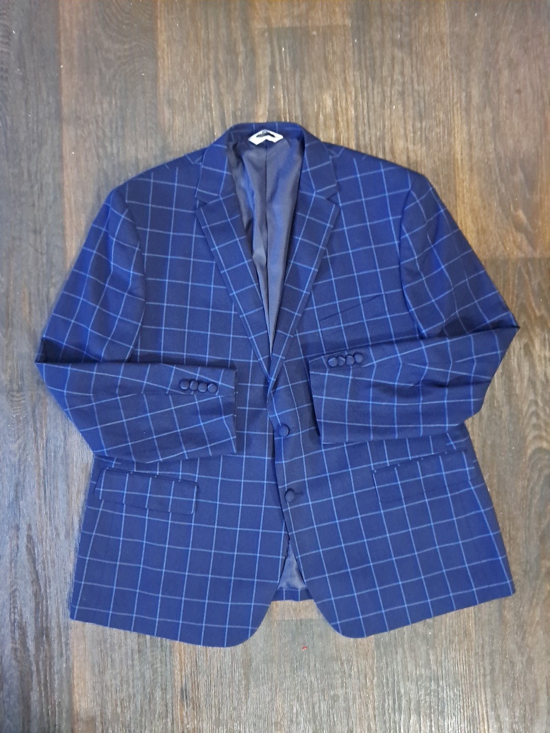 Lineage Performance Stretch Fabric Blue Windowpane 2pc Suit Mens 50R Pants W44