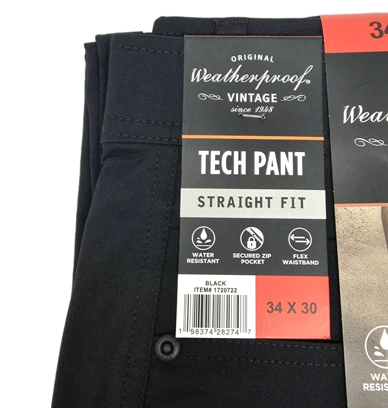 Weatherproof Men’s 34×30 Straight Stretch Tech Pant Flex Waistband Zip Pocket