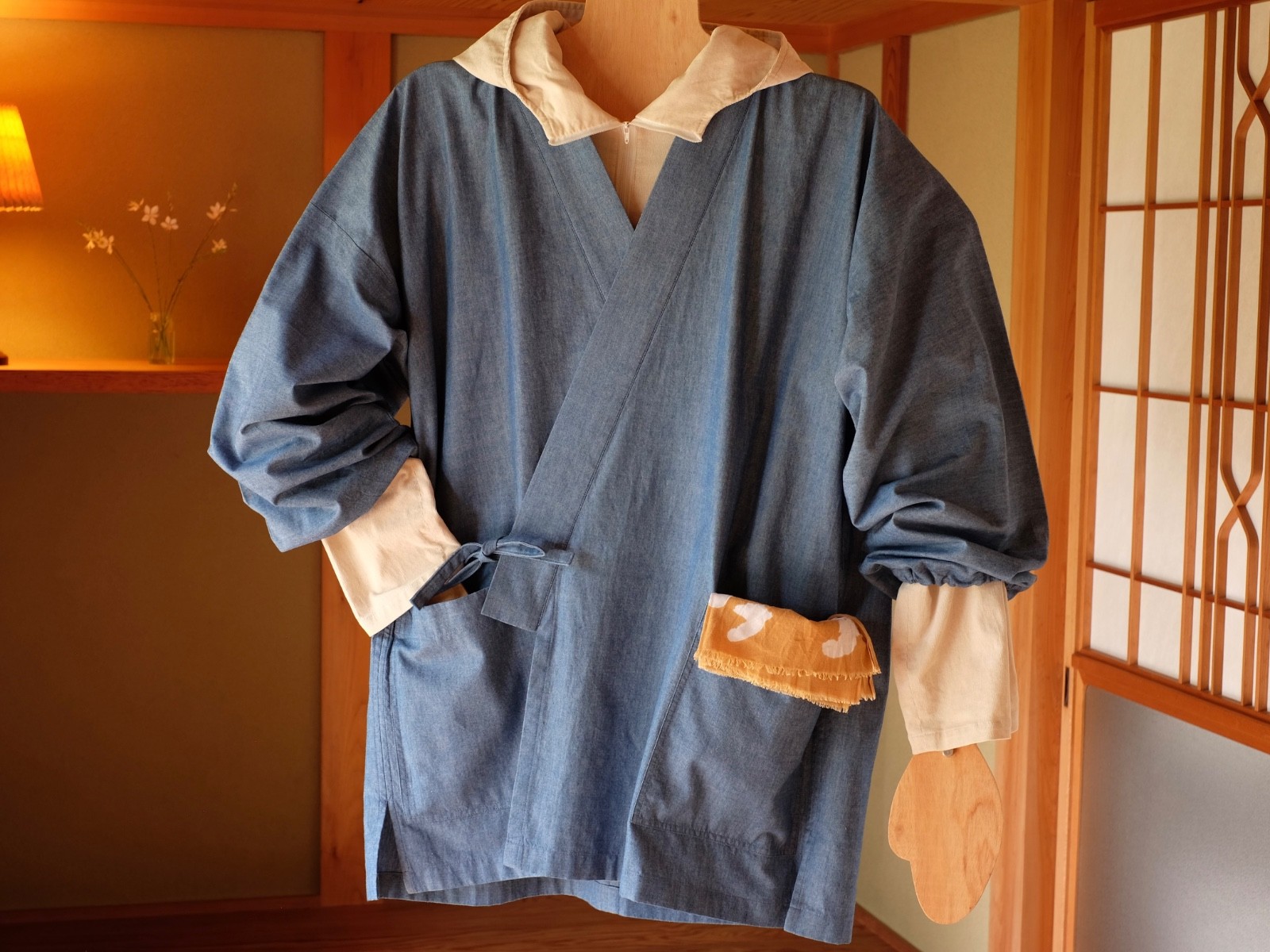 Japanese Samue Top L Blue Cotton Dungaree Workwear Smock Handmade