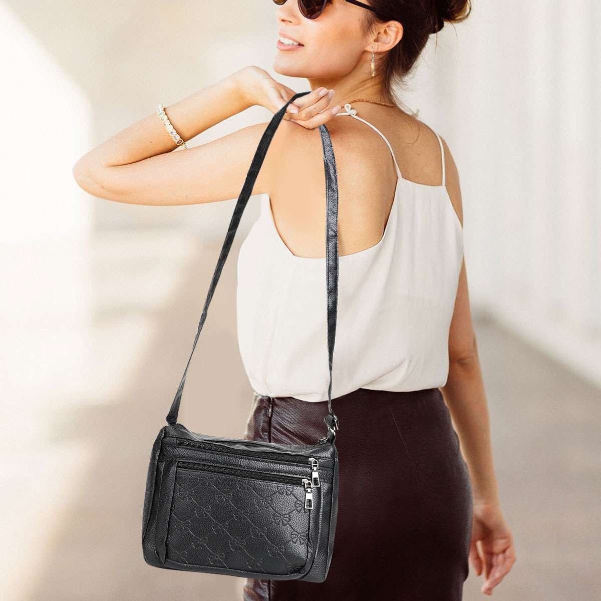Women Vintage Crossbody Shoulder Bag Soft PU Leather Lightweight Handbag Purse