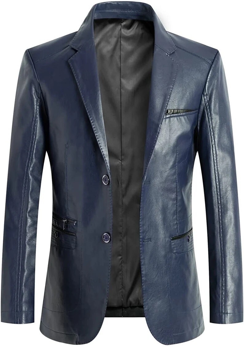 Handmade Men Leather Blazer Slim Fit Two Button Stylish Leather Blazer MB14a