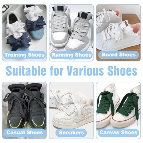 Flat Thick Shoe Laces: 18MM 55 Inch (140cm) 02 White With Silvery Metal Tips