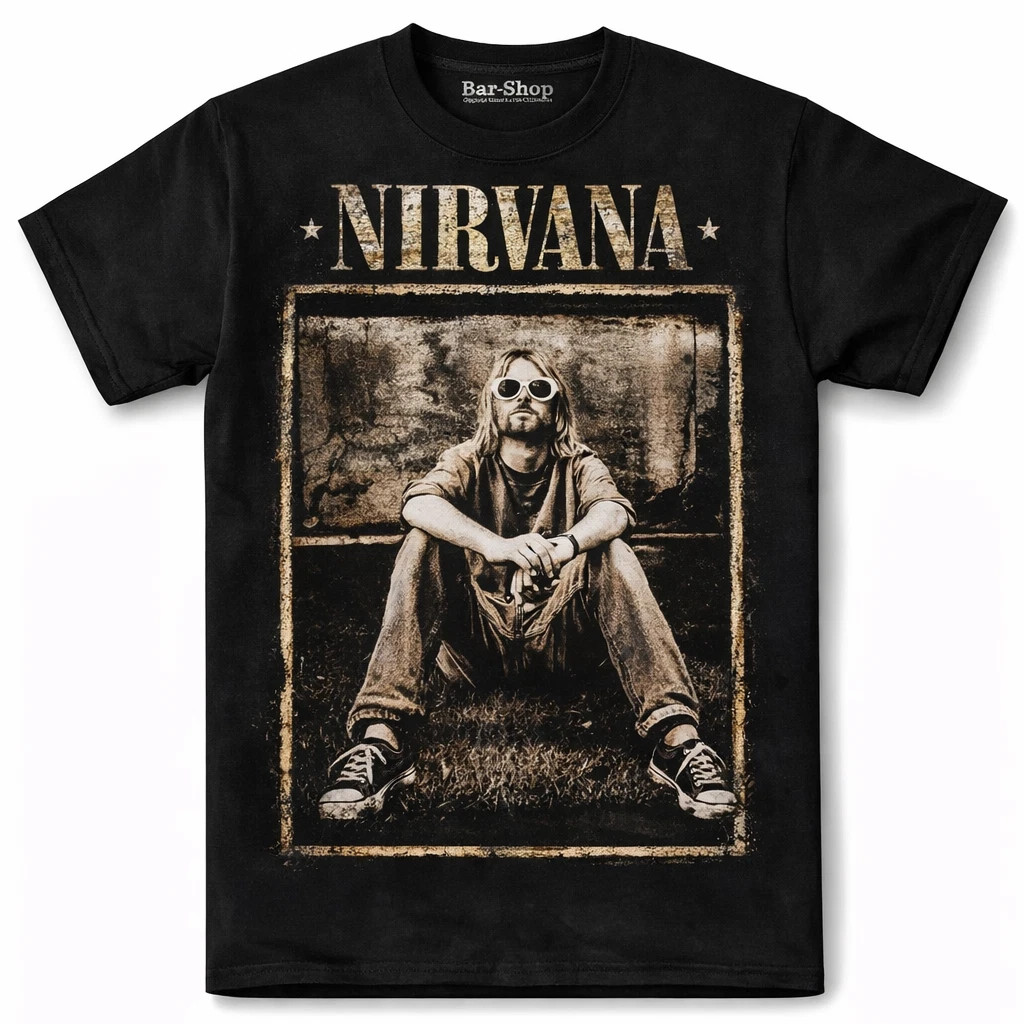 Classic 90s Grunge Rock T-Shirt Black Distressed Print Unisex Graphic Tee