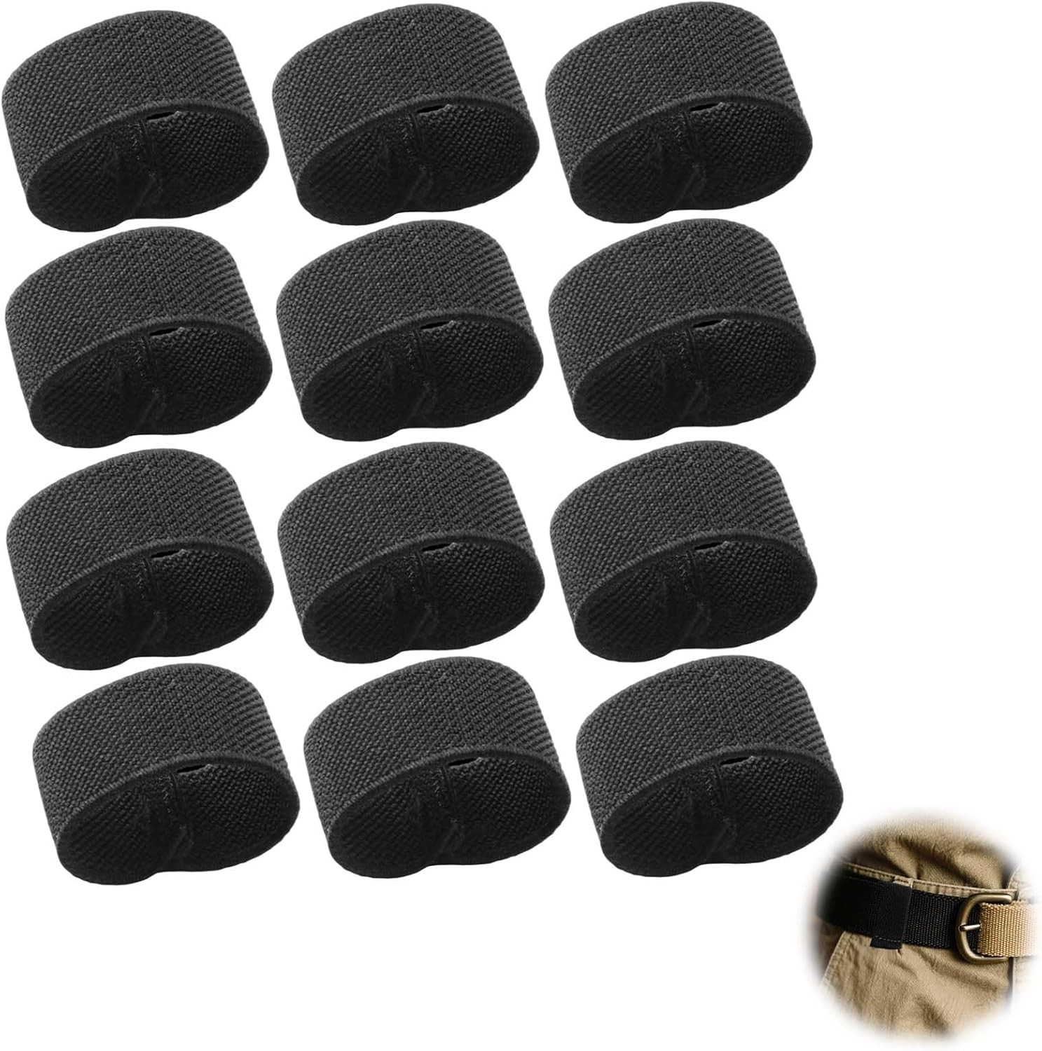 12 Pack Elastic Tactical Web Belt Keepers for Backpack Straps, Belt Loop Holder