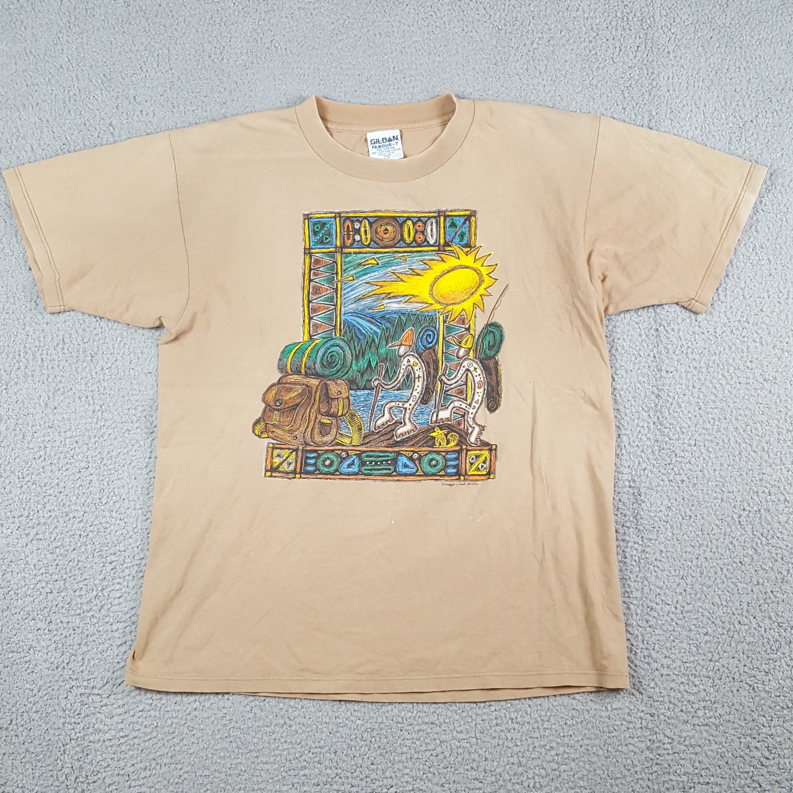 Vintage 90s Outdoor Hiking Backpacking Art Men’s Size L Camping Nature T Shirt